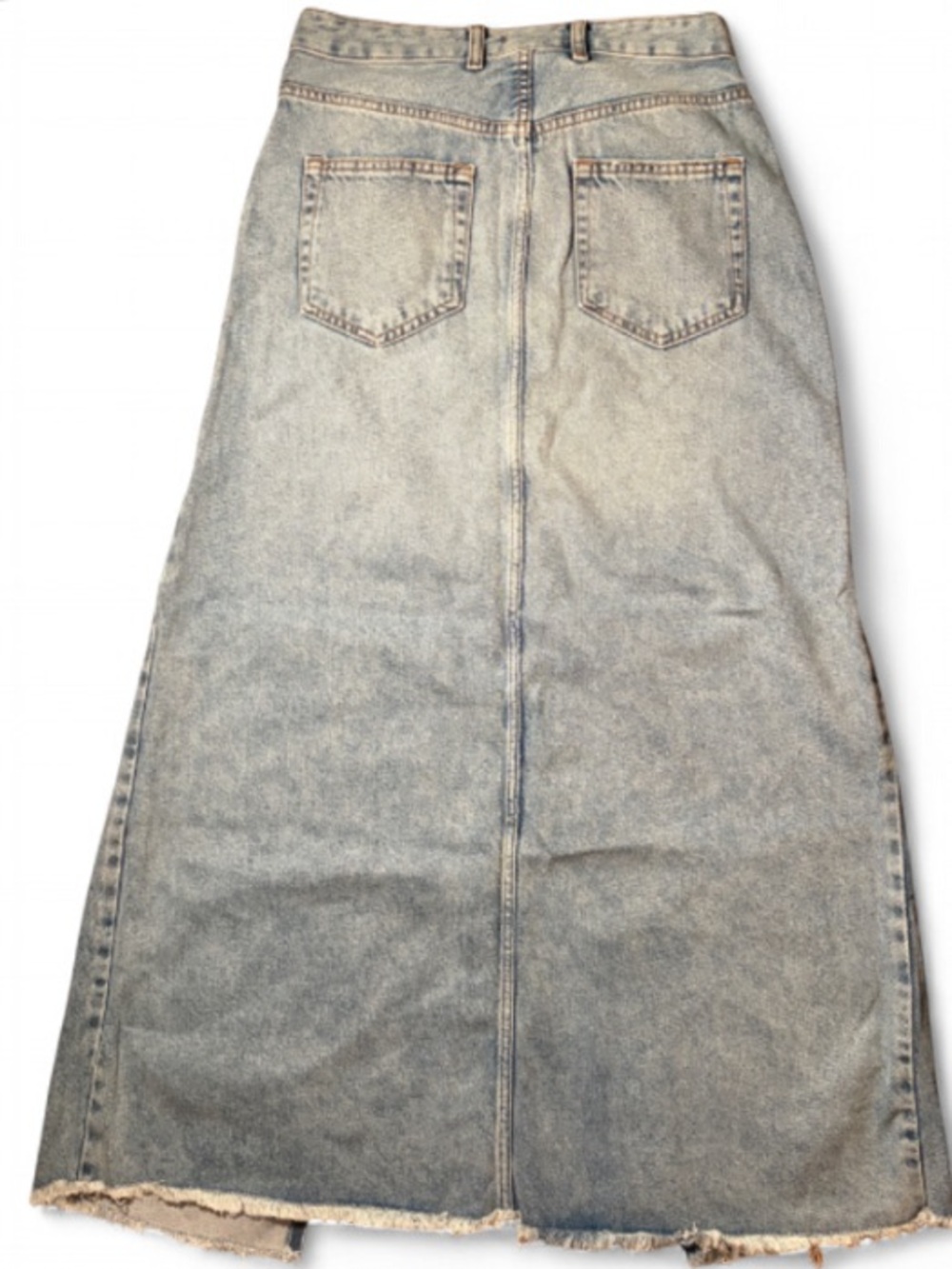 Pilcro The Madi Front Slit Denim Maxi Skirt Raw Hem Size 10 EU 42 - Picture 5 of 6